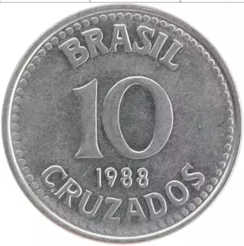 Монета 10 крузадо Бразилии 1988 года Сталь