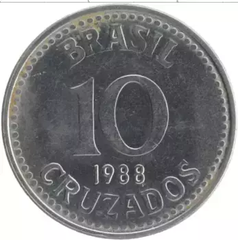 Монета 10 крузадо Бразилии 1988 года Сталь