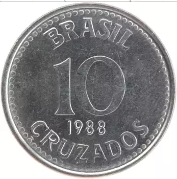 Монета 10 крузадо Бразилии 1988 года Железо Герб
