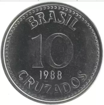 Монета 10 крузадо Бразилии 1988 года Железо