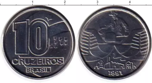 Монета 10 крузейро Бразилии 1991 года Медно-никель