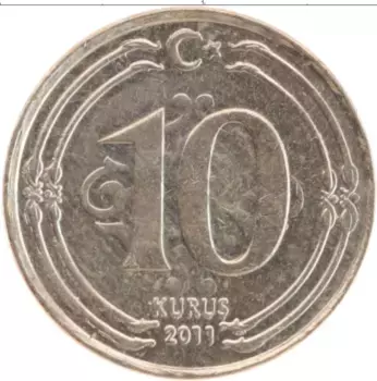 Монета 10 куруш Турции 2011 года Латунь Кемаль Ататюрк