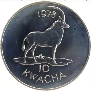 Монета 10 квач Малави 1978 года Серебро Сохранение животного мира Чёрная антилопа