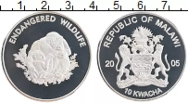 Монета 10 квач Малави 2005 года Посеребрение Сохранение животного мира