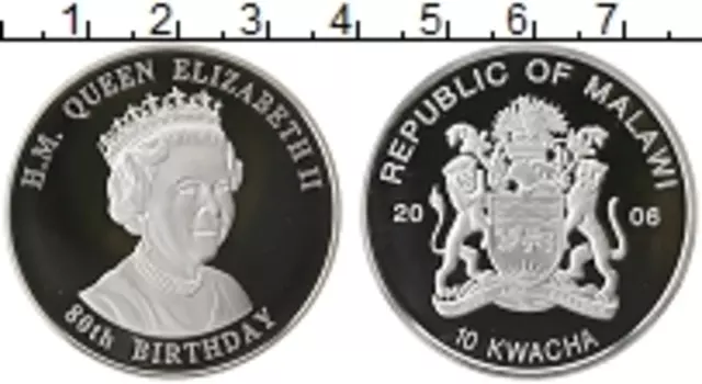 Монета 10 квач Малави 2006 года Серебро Елизавета II