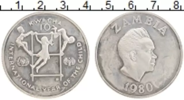 Монета 10 квач Замбии 1980 года Серебро Международный год детей