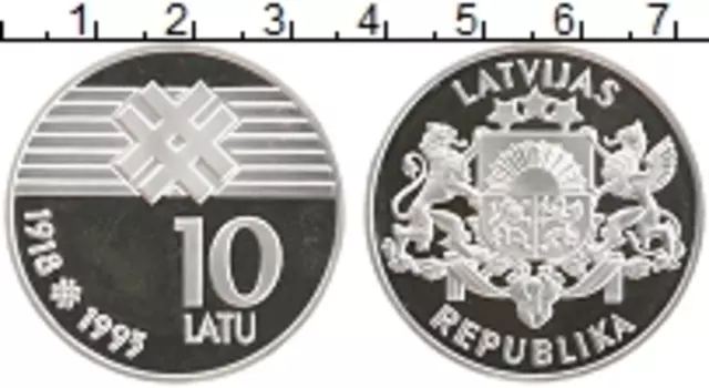 Монета 10 лат Латвии 1993 года Серебро 75 лет Независимости