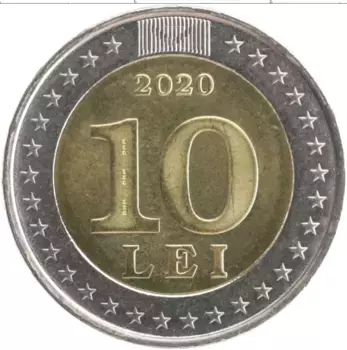 Монета 10 лей Молдавии 2020 года Биметалл 30 лет Национальному флагу