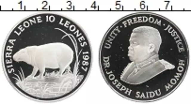 Монета 10 леоне Сьерры-Леоне 1987 года Серебро Фауна Африки