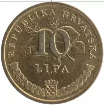 Монета 10 лип Хорватии 2009 года Латунь
