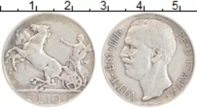 Монета 10 лир Италии 1927 года Серебро Виктор Эммануил III