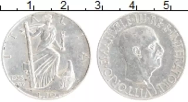 Монета 10 лир Италии 1936 года Серебро Витторио Эммануил III