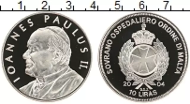 Монета 10 лир Мальтийского ордена 2004 года Медно-никель Иоанн Павел II