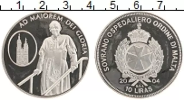 Монета 10 лир Мальтийского ордена 2004 года Медно-никель Иоанн Павел II