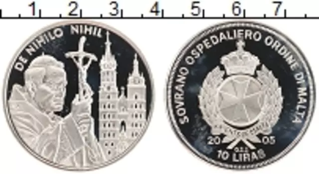 Монета 10 лир Мальтийского ордена 2005 года Медно-никель Иоан Павел II