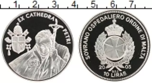 Монета 10 лир Мальтийского ордена 2005 года Медно-никель Иоан Павел II