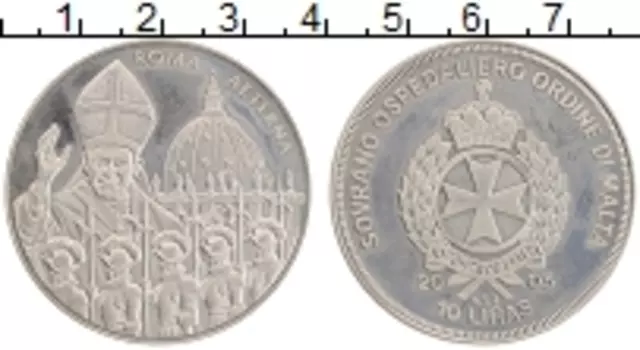 Монета 10 лир Мальтийского ордена 2005 года Медно-никель Иоанн Павел II