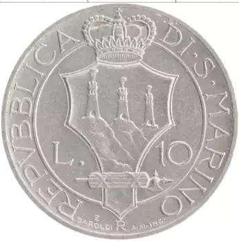 Монета 10 лир Сан-Марино 1931 года Серебро