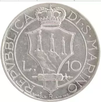 Монета 10 лир Сан-Марино 1932 года Серебро