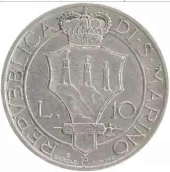 Монета 10 лир Сан-Марино 1935 года Серебро