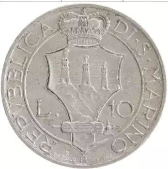 Монета 10 лир Сан-Марино 1935 года Серебро