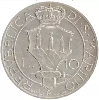 Монета 10 лир Сан-Марино 1937 года Серебро