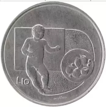 Монета 10 лир Сан-Марино 1976 года Алюминий Фрукты для жизни