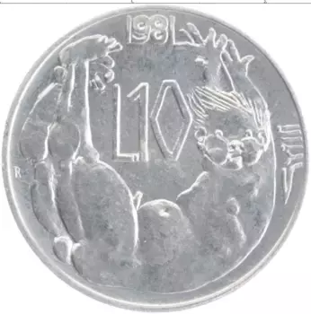 Монета 10 лир Сан-Марино 1981 года Алюминий