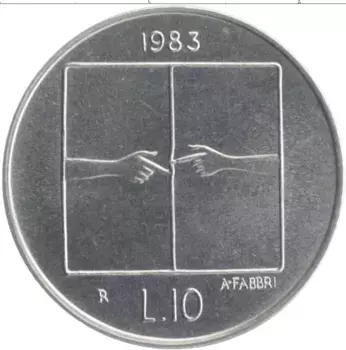 Монета 10 лир Сан-Марино 1983 года Алюминий Угроза атомной войны