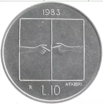 Монета 10 лир Сан-Марино 1983 года Алюминий Угроза ядерной войны