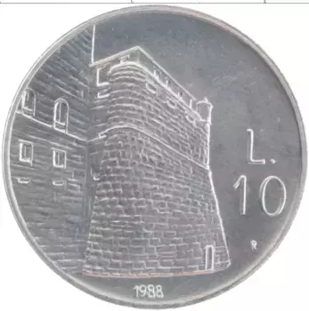 Монета 10 лир Сан-Марино 1988 года Алюминий Укрепления