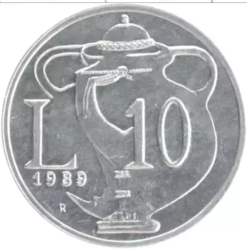 Монета 10 лир Сан-Марино 1989 года Алюминий