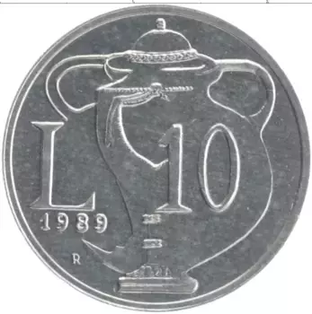 Монета 10 лир Сан-Марино 1989 года Алюминий