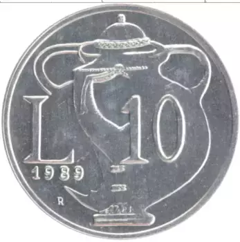 Монета 10 лир Сан-Марино 1989 года Алюминий