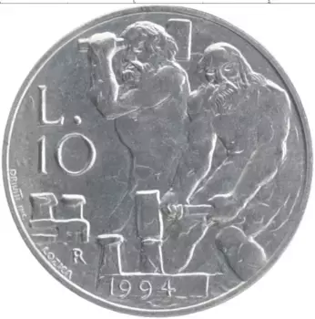 Монета 10 лир Сан-Марино 1994 года Алюминий Каменотёсы