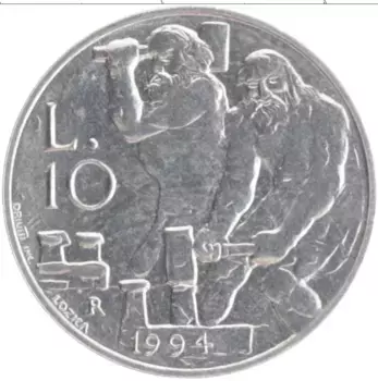 Монета 10 лир Сан-Марино 1994 года Алюминий