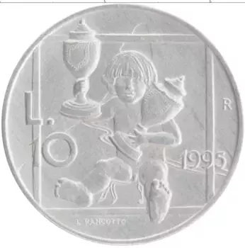 Монета 10 лир Сан-Марино 1995 года Алюминий