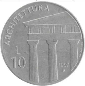 Монета 10 лир Сан-Марино 1997 года Алюминий Архитектура