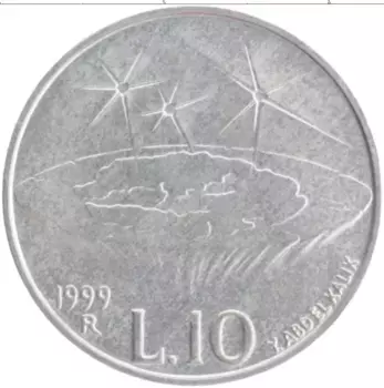 Монета 10 лир Сан-Марино 1999 года Алюминий Исследования