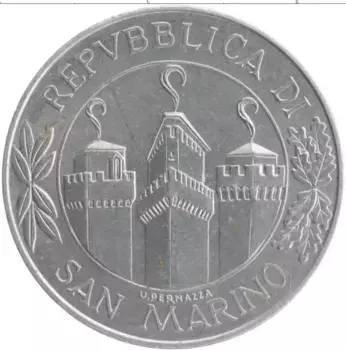Монета 10 лир Сан-Марино 2001 года Алюминий 1700 лет основания Сан-Марино