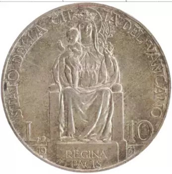 Монета 10 лир Ватикана 1931 года Серебро Пий XI