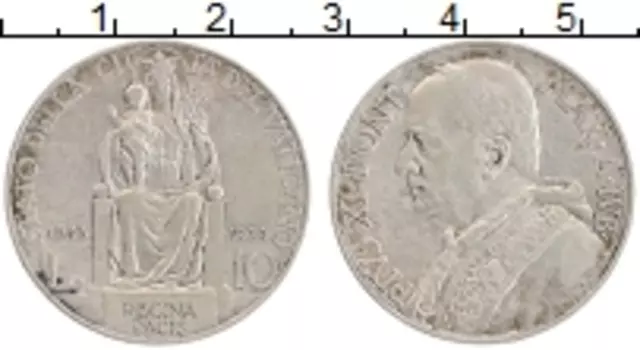 Монета 10 лир Ватикана 1934 года Серебро Пий XI 1933-1934