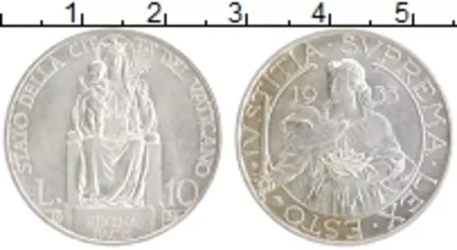 Монета 10 лир Ватикана 1939 года Серебро Пий XII