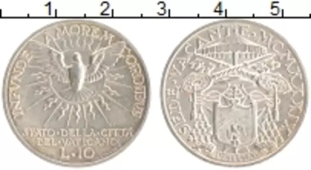 Монета 10 лир Ватикана 1939 года Серебро Престол вакантен
