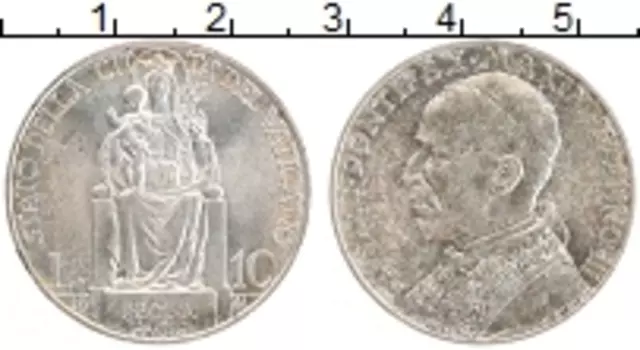 Монета 10 лир Ватикана 1941 года Серебро Пий XII