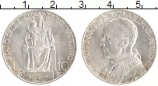 Монета 10 лир Ватикана 1941 года Серебро Пий XII
