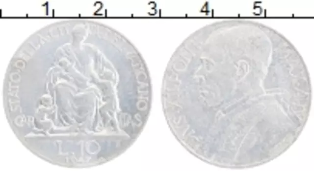 Монета 10 лир Ватикана 1947 года Алюминий Пий XII