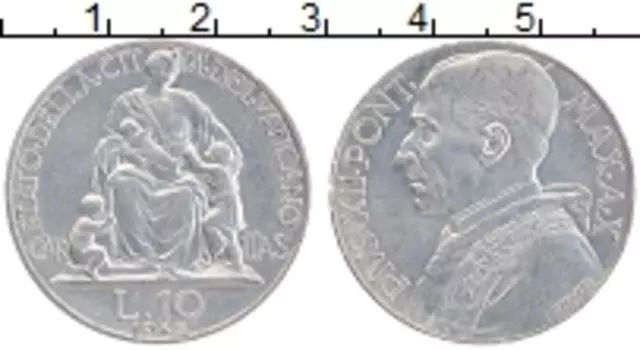 Монета 10 лир Ватикана 1948 года Алюминий Пий XII