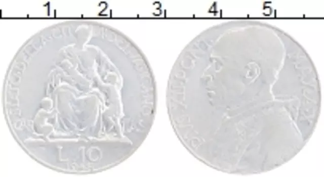 Монета 10 лир Ватикана 1948 года Алюминий Пий XII