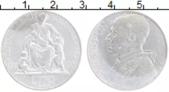 Монета 10 лир Ватикана 1949 года Алюминий Пий XII